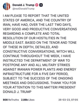 特朗普暂缓打击伊朗电厂：五天窗口期的三种走向