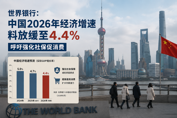 世界银行：中国2026年经济增速料放缓至4.4%，呼吁强化社保促消费